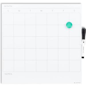 U Brands Square Magnetic Dry Erase Calendar White Board, 14" x 14", Frameless, Includes Marker and Magnet
