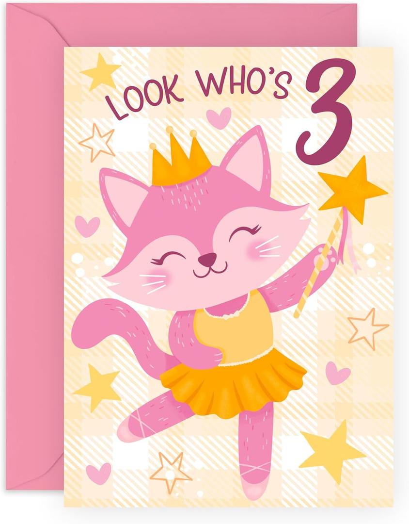 CENTRAL 23 Three Years Old Girl Birthday Card - Ballet Cat 3 - Birthday Cards For Daughter - Happy 3rd Birthday Card Niece - Cousin Birthday Card Female - Toddlers - Comes With Stickers