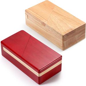 2 Pack Puzzle Box Secret Opening Mystery Impossible Box Gift Game Magic Wooden Box Wood 3D Brain Teaser Toy with Secret Compartment for Teens Adults Party Favor Birthday, 2 Colors
