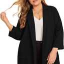 WDIRARA Women's Plus Size Long Sleeve Blazer Casual Open Front Cardigan Jacket (5X-Large Plus, Black)