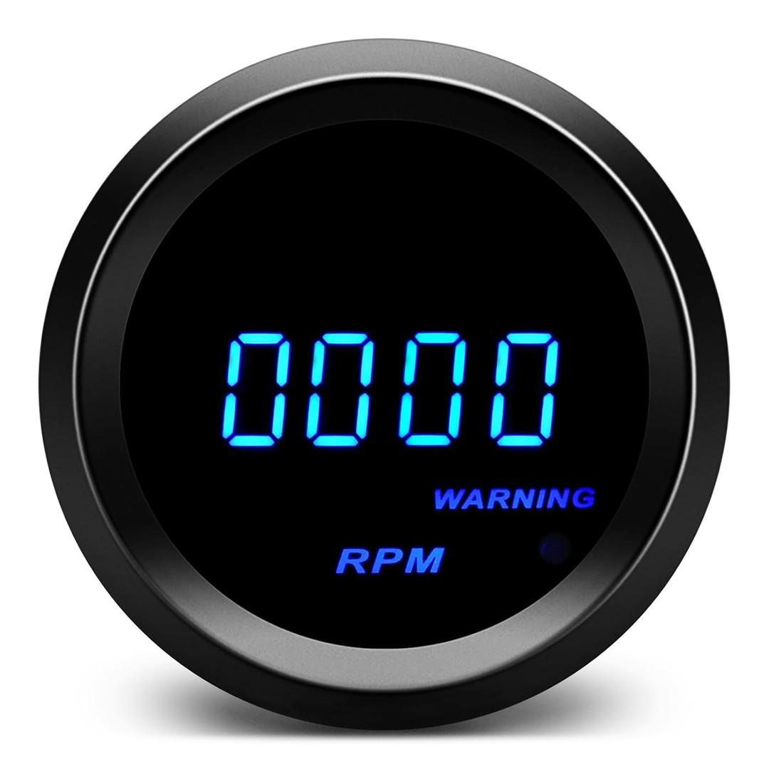 2" 52mm Tachometer Blue Digital LED Tacho Gauge for 12V Car AUTO 4 6 8 Gasoline Cylinder (Black)