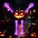 Set of 4 Pumpkin Skeleton Bones Arms and Legs with 8 Light Modes Realistic Halloween Movable Posable Bendable Skeleton Hands Joints Spooky Scary Horror Decoration Outdoor for Porch Yard 2 Arms 2 Legs