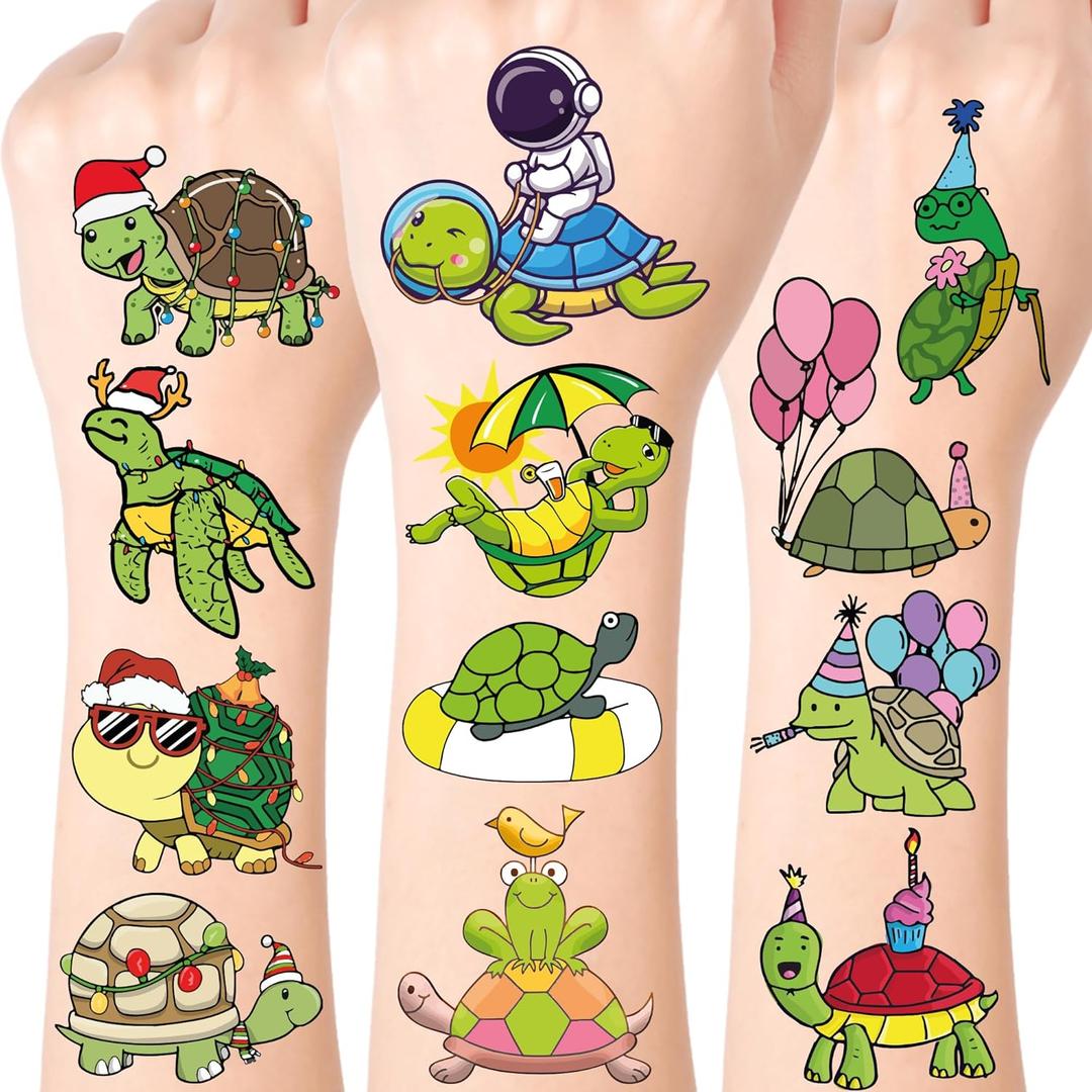 Turtle Temporary Tattoos for Party Supplies, 52 PCS Cute Sea Turtle Tattoo Stickers for Birthday Parties, Sea Turtle Party Decorations, Waterproof Tattoos