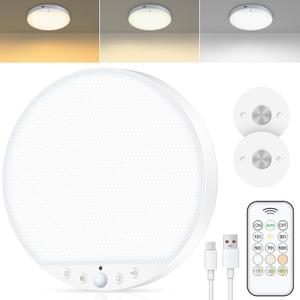 Rechargeable 6W Motion Sensor Ceiling Light Indoor, No Wiring & Magnetic Stick-On, Remote Control for Color & Brightness, Battery Operated Light for Shower, Closet, Bathroom, Pantry, Hallway, 1-Pack