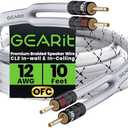 GearIT 12AWG Premium Heavy Duty Braided Speaker Wire Cable (10 Feet) Dual Gold Plated Banana Plug Tips - in-Wall CL2 - Oxygen-Free Copper (OFC) White