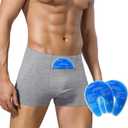 Vasectomy Support Underwear for Men Snug Boxer Briefs with 2 Ice Packs for Testicular Support and Pain Relief Post-Vasectomy Care Gift Grey