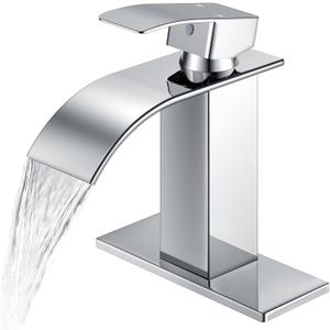 Qomolangma Waterfall Bathroom Faucet Chrome Single Handle Bathroom Sink Faucet for 1 or 3 Holes Rv Lavatory Vanity Faucet with Deck Plate and Hose