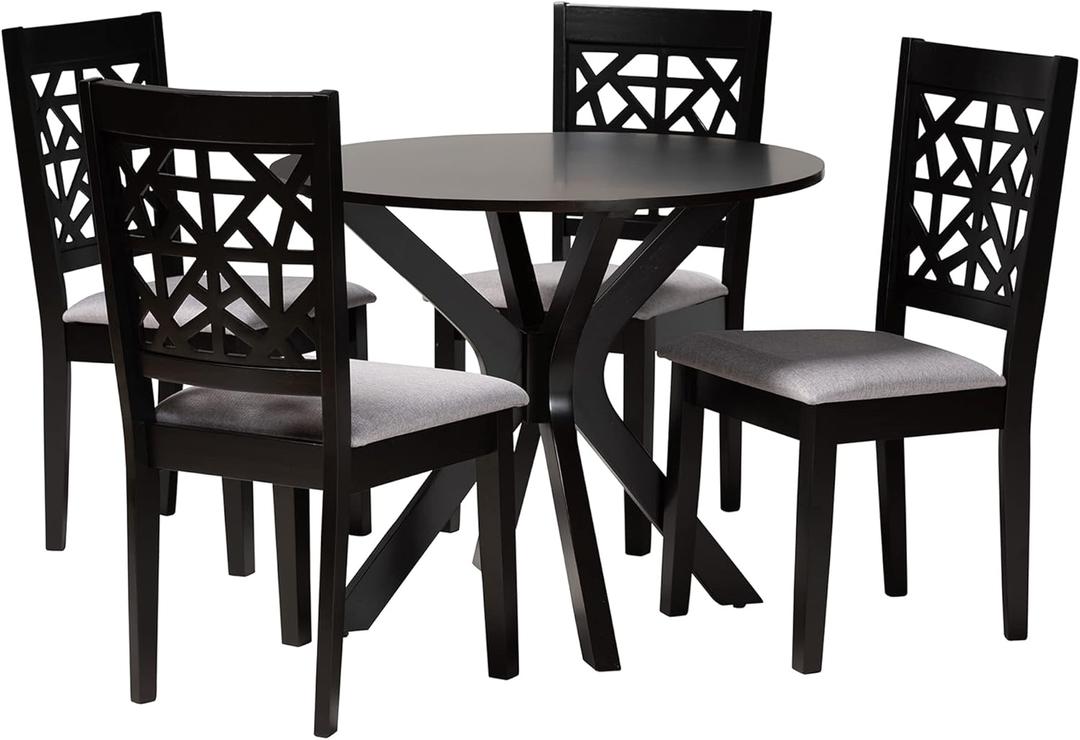 Baxton Studio Karel Dining Set, 5-Piece, Grey/Espresso Brown