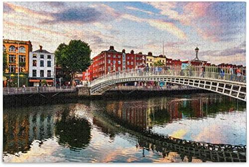 Oarencol Dublin Ireland Ha Penny Bridge Sunset River Landscape Jigsaw Puzzle 1000 Pieces Puzzles for Adults Kids DIY Family