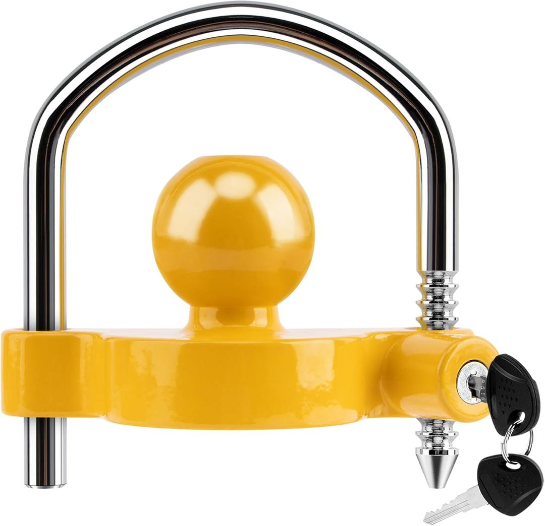 METOWARE Trailer Coupler Lock Universal Adjustable Heavy-Duty Steel Trailer Hitch Lock, Anti Theft Trailer Ball Lock Towing Lock for Towing Trailer Security Fits 1-7/8",2, 2-5/16" Coupler Yellow