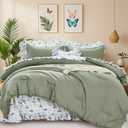 WONGS BEDDING Comforter Set Full, 8 Pieces Farmhouse Bed in a Bag Full, Bedding Set Full Size with Sage Green Comforter, Ruffle Floral Pillowcases & Flat Sheet, Floral Fitted Sheet