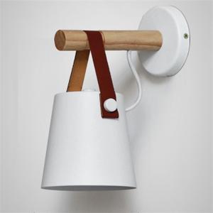 Modern Nordic Wall Sconce, Black Metal & Solid Wood Lamp with Leather Strap, E26/E27 Indoor Lighting Fixture for Bedroom Bedside Living Room Hallway, No Flicker, 86" Height T-155(White)