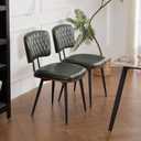 Dining Chairs Set of 2 - Modern Kitchen Chairs Upholstered Faux Leather Dining Chairs with Back Support Kitchen & Dining Room Chairs with Sturdy Metal Legs, Green.