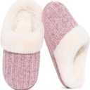 Evshine Warm Knit House Slippers for Women Comfy Wool-Like Lined Chenille Slippers with Memory Foam and Indoor Outdoor Soles (7-7.5, Pink)