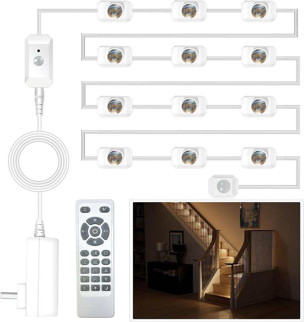 Smart Stair Lights Motion Sensor Indoor, Plug-in LED Step Lights Indoor with Cascading Effect, Dimmable, 3000K-6000K (20 Stairs) 