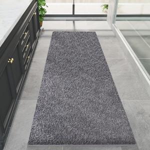 Dark Gray Bathroom Rugs Runner Extra Long 59.1"x23.6"Large Bath Mat Plush Shaggy Microfiber Bath Rugs Non-Slip Absorbent Bath Mat Extra Soft & Thick bath rugs for bathroom, Machine Washable