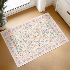 Washable Boho Entryway Rug 2' 3' Pink Green Small Rug Hot Beige Colorful Color Floral Door Mat Indoor Entrance Non-Slip Soft Oriental Vintage Carpet Kitchen Entryway Bedroom Corridors Indoor