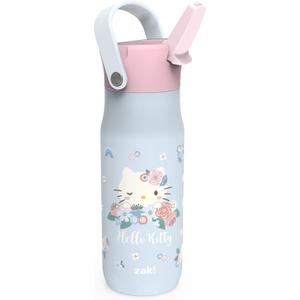 Zak Designs Harmony Hello Kitty 20oz Water Bottle for Travel or At Home, Recycled Stainless Steel is Leak-Proof When Closed and Vacuum Insulated with Straw Lid and Carry Handle