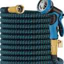 Expandable Garden Hose 50 ft Water Hose with 10 Function Spray Nozzle, Lightweight Flexible Hose with 3Layer Latex Core and 3/4 Inch Solid Fittings, 50ft Retractable Stretch Hose, (Black & Blue)