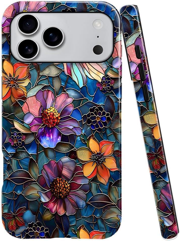 Case Compatible with iPhone 17 Pro Max,Fall Prevention Bright Hybrid 2-Layer Hard Shell Phone Case for Girls Boys,Colorful Floral Flower Art