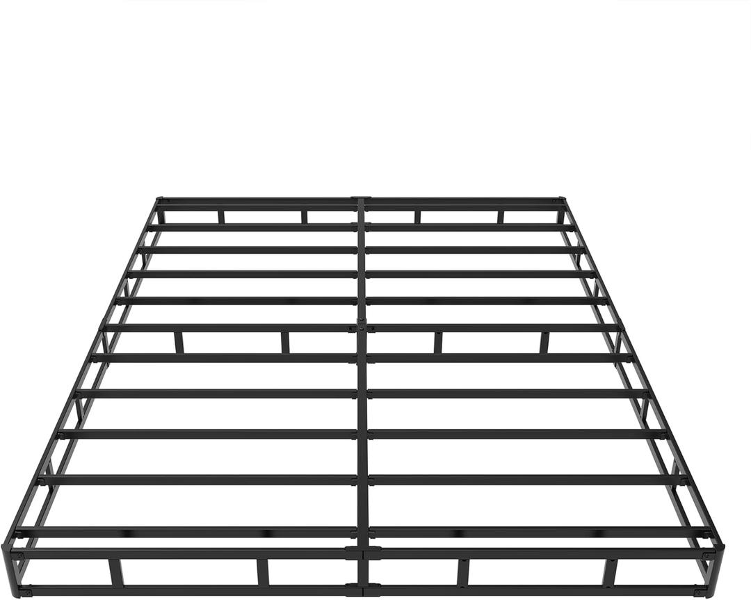 Cal King Box Spring 5 Inch Low Profile, Heavy Duty Metal Box Spring Bed Base with Fabric Cover, Mattress Foundation, Easy Assembly, Noise Free, Black