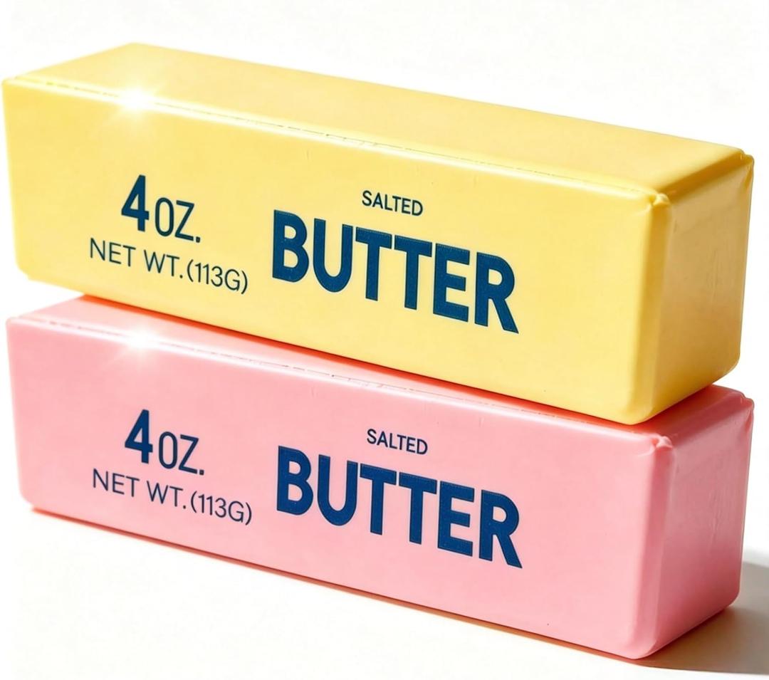 2 x 2PCS Butter Stick Squishy Toys, Soft Slow Rising Squeeze Fidget Toys, Stress Relief Squishies for Office Desk, Party Favors, Birthday Gifts for Kids & Adults (Yellow & Pink)