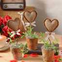Suncalla 3 Pcs Valentine's Day Heart Linen Topiary Tree Plant 5.5'' to 7'' Rustic Heart Potted Artificial Plant with Pot for Farmhouse Tabletop Centerpiece Tiered Tray Decor Gifts