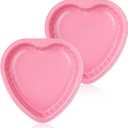2 Pcs 10 Inch Carbon Steel Heart Shaped Cake Pans Valentine's Day Baking Mold Pizza Pan Flat Heart Cake Mold Non Stick Baking Supplies for Cookie Birthday Wedding Party (Pink)