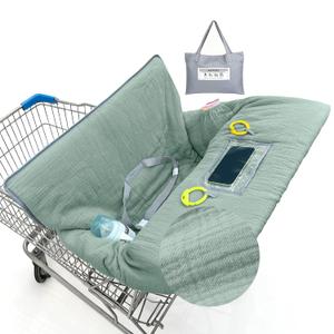 Muslin Shopping Cart Cover for Baby Soft & Breathable High Chair Covers for Restaurant Seat Grocery Cart Cover with Storage Pocket Machine Washable for Infant Toddler Boy Girl, Sage Green