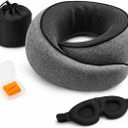 Travel Pillow for Airplanes for 100% Pure Memory FoamErgonomic Contoured Support Neck Pillow,Compact Sleep Essential for Cars, Office Naps & Home Use, Includes Eye Mask, Earplugs