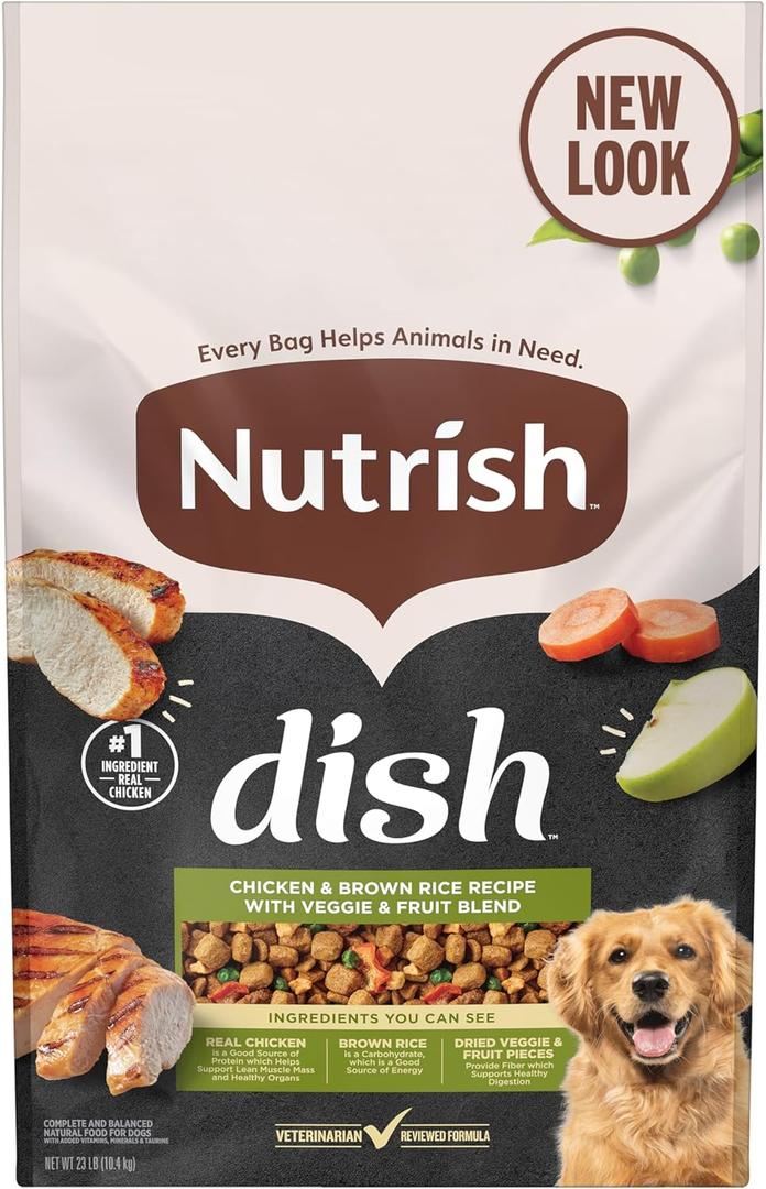 Nutrish Dish Premium Dry Dog Food, Chicken & Brown Rice Recipe with Veggies & Fruit, 23 Pounds (BBD MAY 12 2026)