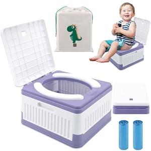 Fabulas Portable Potty for Toddler Travel, Foldable Travel Potty Training Toilet Seat for Kids Boys Girls, Emergency Mobile Toilet In Car for Camping, Outdoor, Indoor, with 30 Disposable Bags, Purple