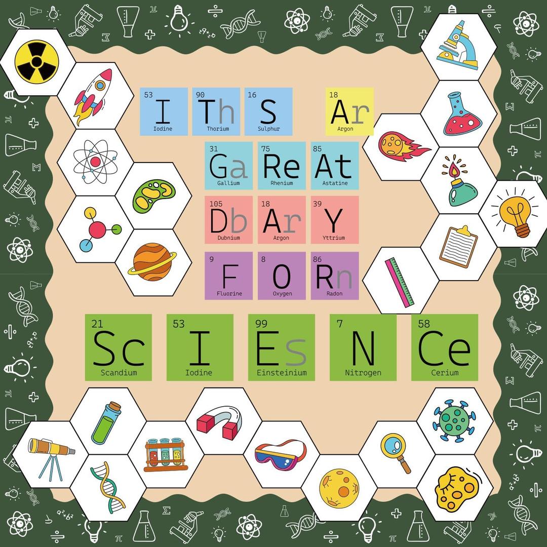 4 x 67Pcs Science Classroom Bulletin Board Decoration Back to School Decor Set Chemistry Elements Periodic Table Scientist Lab Cutouts Science Bulletin Board Border for Home Office School Window Door Wall