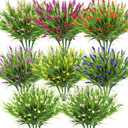 32 Bundles Realistic Artificial Flowers for Outdoors, UV Resistant Fake Lavender Flowers Monkey Grass Plastic Faux Plants Shrubs for Outside Garden Yard Porch Pots Window Box Hanging Planters Decor
