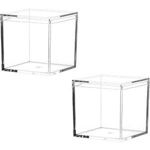 Small Acrylic Box Clear, 2Pcs Plastic Square Cube Containers with Lid Storage Box 2.2x2.2x2.2Inch/55X55X55mm for Candy Pill and Tiny Jewelry