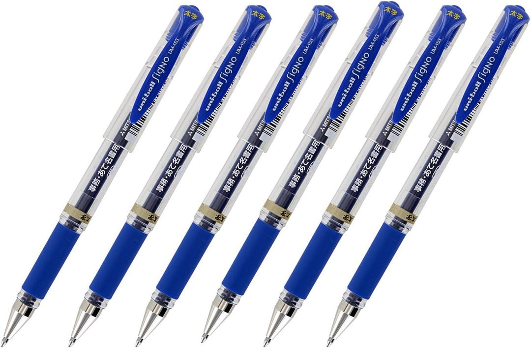 Signo UM-153 Gel Ink Rollerball Pen, 1.0mm, Broad Point, Blue Ink, Pack of 6