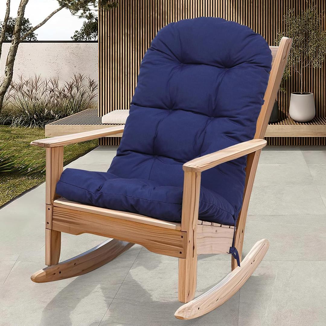 RACE LEAF Navy Patio Furniture Cushion 44x19 Inch, Waterproof Tufted Outdoor Chair Cushion with Elastic Bands & Non-Slip Ties UV Resistant for Rocking Adirondack Chairs 1-Pack