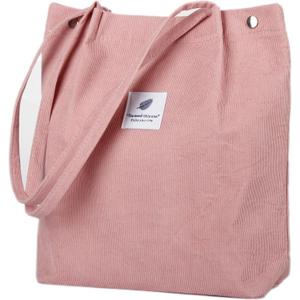 Corduroy Tote Bag Cute Tote Bags for Women Shoulder Bag with Inner Pocket for Work Beach Travel and Shopping Grocery