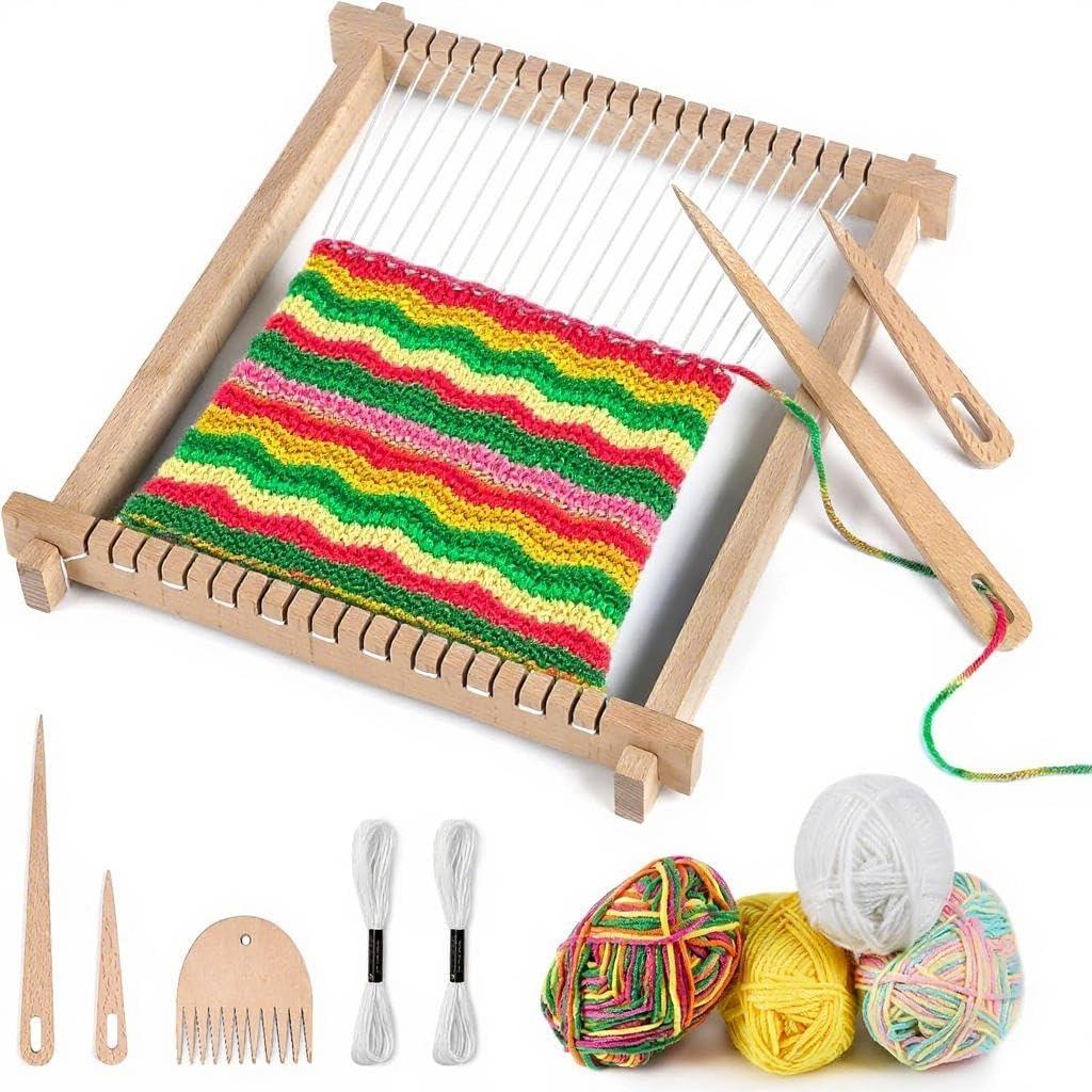 adorbox Weaving Loom, Wooden Weaving Loom for Kids Adults, 9x11inch Handmade Knitting Loom for Beginners Adults Kids with Yarn Rods Combs Shuttles, Rubber Bands, and Instructions