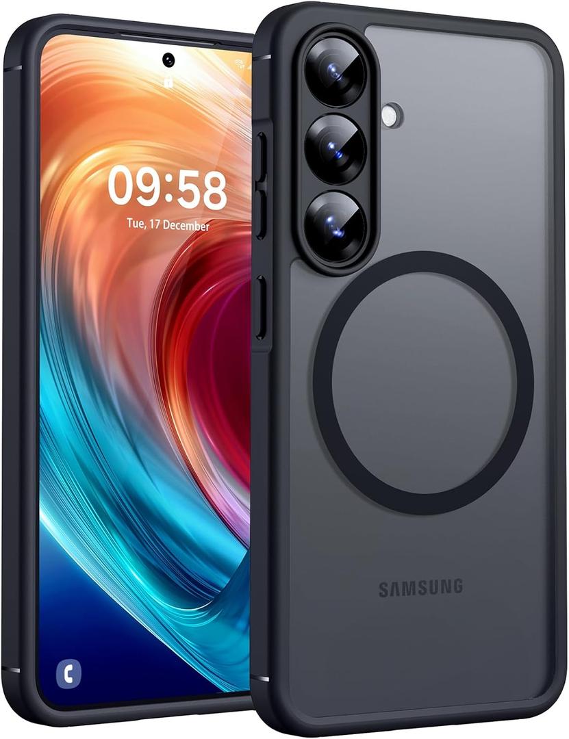 TOCOL for Samsung Galaxy S25 Case, Upgraded Full Camera Protection, Compatible with Magsafe, Drop Protection Slim Magnetic Matte Back Cover for Galaxy S25 6.2-Inch (Black)