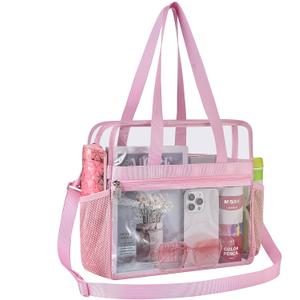 Oraben Clear Tote Bag Clear Bag Stadium Approved 12x6x12 Stadium Bag for Work, Sports Games,Gym (Pink)