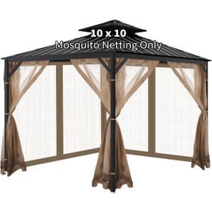 OIPUNSHLE Gazebo Universal Replacement Mosquito Netting, 10'x10' Gazebo Netting Outdoor, 4Panel Screen Walls for Outdoor Patio with Zipper (Mosquito Net Only) (Brown)