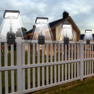 Clip On Solar Lights Outdoor with Motion Sensor, 360Rotatable & Vertically Adjustable Solar Fence Lights with 92 LEDs (600 LM, 6000 K),IP65 waterproof Security light for deck, Gutter, Camping(4 Pack)