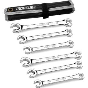 Flare Nut Wrench Set: 6-piece SAE & Metric Line Wrench Set for Removing or Replacing Nuts on Fuel, Brake or Air Conditioning Lines, Organizer Pouch Included