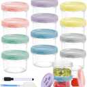 Yomarket 12pcs 8 oz Plastic Containers with Screw Lids, Reusable Clear Food Storage Containers with Pen and Brush for Snack Salad Fruit, Leakproof Small Freezer Containers, Microwave & Dishwasher Safe