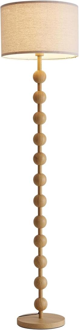 Modern Dimmable Remote Control Floor Lamp for Living Room Bedroom with LED E26 Bulb, Yellow Wood Pattern Iron Tall Standing Lamp Light with Fabric Shade for Nursery Room Home Office