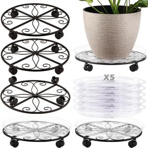 5 Packs 16 Plant Caddy with Wheels Metal Plant Stand on Wheels for Indoor and Outdoor Plants Rolling Plant Stand with Casters Heavy Duty Plant Dolly Roller Caddy, Black