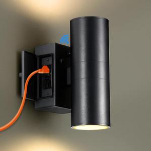 SHIMR Outdoor Wall Lights with GFCI Outlet, Dusk to Dawn Outdoor Lighting Up and Down Lights, Matte Black Exterior Lighting Fixtures Wall Mount, Outside Lights for House Porch Garage Patio