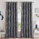 NICETOWN Grey Blackout Short Curtain for Apartments, W66 x L84, Noise Reducing Thermal Insulated Wave Line Foil Print Design Drapes for Living Room, 2 Panels