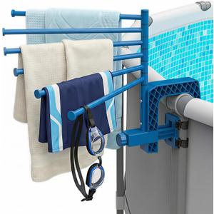 Aquajoyer Poolside Pool Towel Rack Outdoor for Above Ground Round Pools, Stainless Steel Swivel Pool Towel Holder 6 Bars Towel Dying Rack Towel Stand for Above Ground Pool Accessories [Patent Pending]